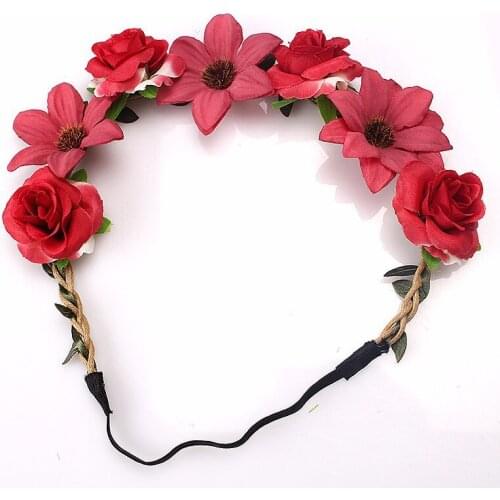 Bohemian Handmade Floral Headband Women Flower Crown Wedding Garland Hair Accessories Girls Flower Hairband Bridal Headdress