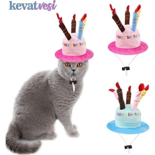 Cute Pets Dog Hats Birthday Cake Cap Adjustable Cat Headwear Colorful Candle Cap Small Medium Dogs Pet Decoration Accessories