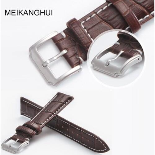 MEIKANGHUI Genuine Leather Watchbands 18mm 19mm 20mm 21mm 22mm Buckle Watch Straps Watchband for Women &Men High Quality
