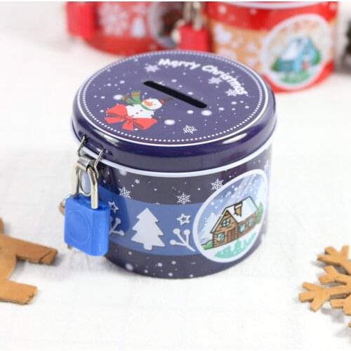 Christmas Present Coins Storage Box Cute Piggy Bank Round Money Box With Metal Lock Key Cartoon Storage box Birthday Gift