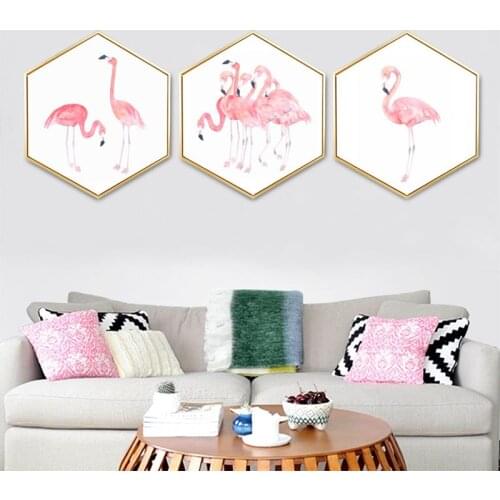 Hexagon Painting Pink Flamingos Oil Painting Cuadros Decoracion Salon Home Decoration Wall Pictures For Living Room Canvas