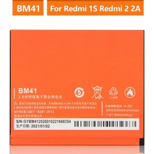 Original Replacement Battery For Xiaomi Mi Redmi 1S Redmi 2 2A BM41 Genuine Phone Battery BM40 BM44 2050mAh