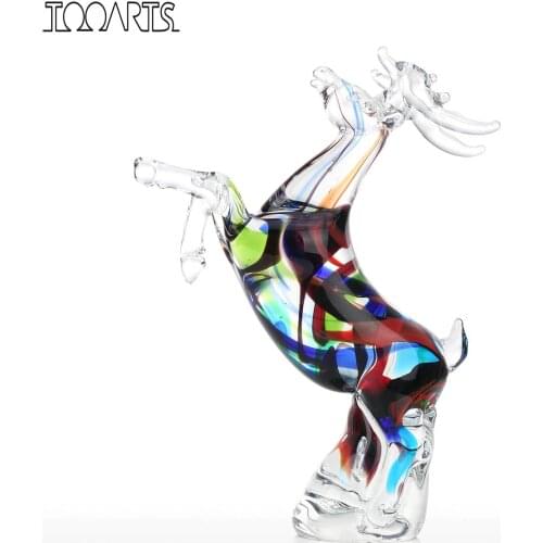 Tooarts Colorful Reindeer Sculpture Handmade Glass Ornament Animal Figurine Tabletop or Home Decor Christmas Gift Multicolor