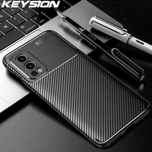 KEYSION Shockproof Case for Oneplus Nord 2 5G Carbon Fiber Texture Silicone Phone Back Cover for Oneplus Nord CE 5G N100 1+ N200