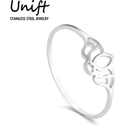Unift Vintage Lotus Design Rings for Women Anniversary Engagement Finger Rings Stainless Steel Ladies Jewelry Accessories