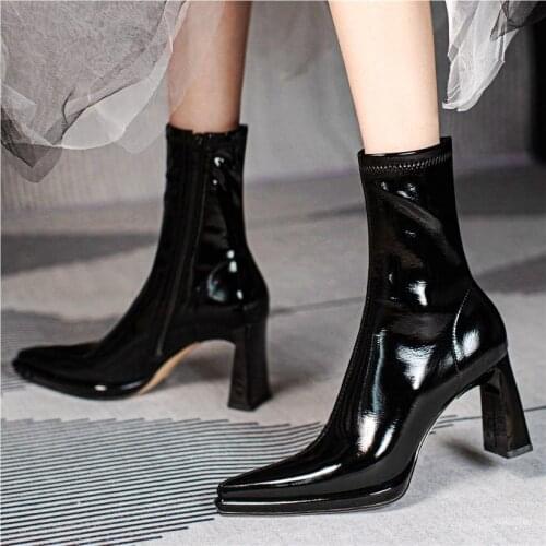 Party Pumps Womens Patent Leather Ankle Boots Pointed Toe High Heels Platform Sexy Shoes 34 35 36 37 38 39 40