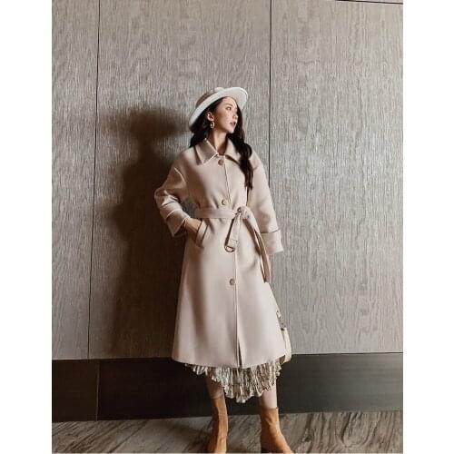 New 2019 coat women wool Jackets Trench winter Plus Size Ladies Thick Outwear Slim Long Tweed Woolen blend Female Overcoat S0235