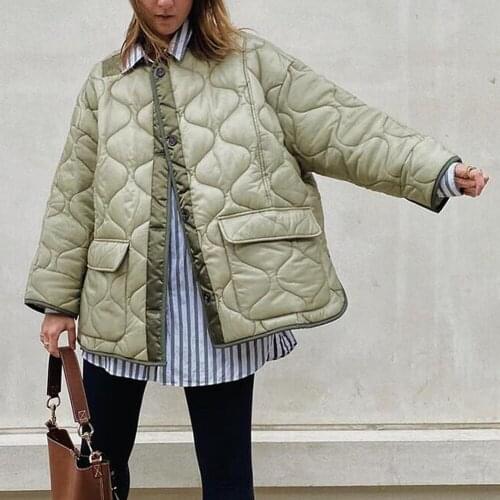 Winter Quilted Coat Parkas Warm Women Casual Long Sleeve Pocket Short Jacket Padded Loose Single-Breasted Cotton Clothes