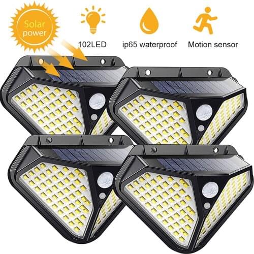 1/2/3/4Pcs 102 LED Solar Light IP65 Waterproof PIR Motion Sensor Light 270° Wide Angle Solar Light 3 Modes Bright Solar Lamps