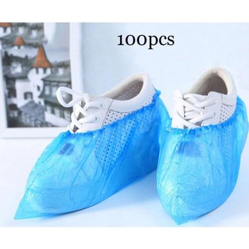 100pcs Disposable shoe cover dust-proof blue plastic shoe cover Plastic sleeve waterproof Anti Slip Cleaning Plastic