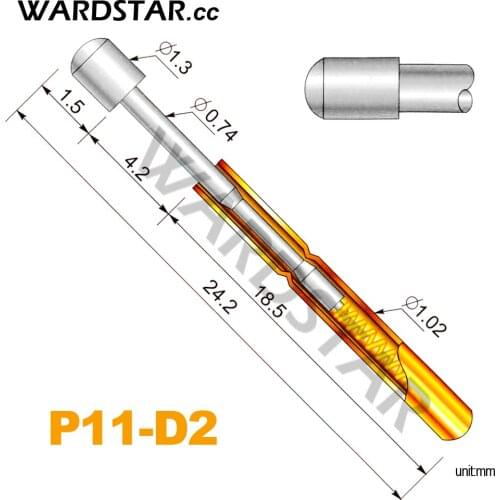 100pcs/lot P11-D2 Dia 1.3mm Spring Test Probes Pogo Pin Length 24.2mm (Stroke Spring Froce:120g)