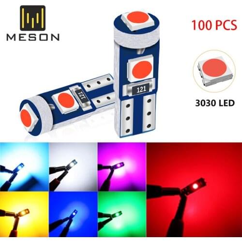 100PCS T5 W3W W1.2W 3030 LED Canbus Super Interior Lights Bright Dashboard Warming Indicator Wedge Auto Instrument Lamp 12V