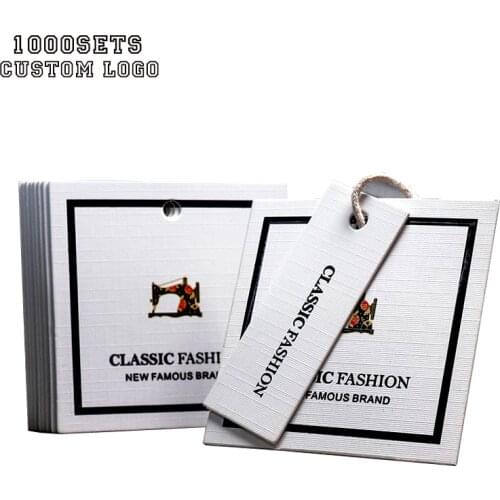 1000Sets Custom Swing Clothing Hang Tags Price Bag Brand Labels Printed Personalized Label with Strings