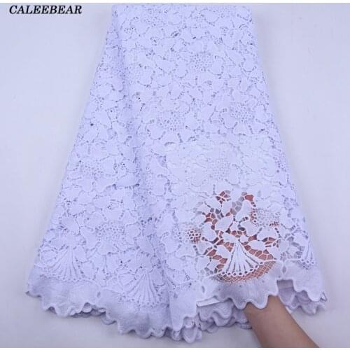 2020 Latest African Guipure Cord Lace Fabric Pure White Nigerian Net Water Soluble Cord Lace With Stones For Wedding Party S2069