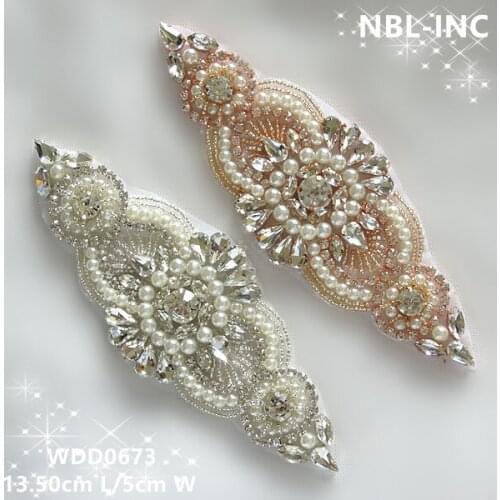 30PCS) Wholesale hand beaded sewing rose gold crystal rhinestone pearl applique for wedding dress hair accessories WDD0673