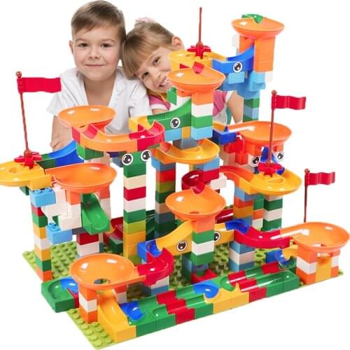 74-296PCS Big Size Marble Race Run Blocks Maze Ball Track Building Blocks DIY Funnel Slide Bricks Toys For Children Gifts