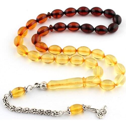 925 Sterling Silver Tassel Rosary with Amber Stone and Barley Cutting