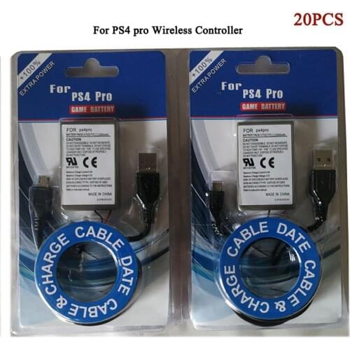 20 x2000mAh Battery Pack For Sony PS4 pro Wireless Gamepad Controller+Charging Cable Rechargeable Batteries Wholesale
