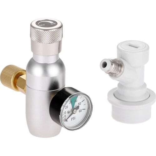Aluminum Homebrew Keg Premium Regulated CO2 Charger with Gas Ball Lock Fitting Set 0-60PSI Mini CO2 Regulator Charger 3/8"Thread