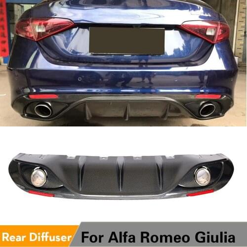 Car Rear Diffuser for Alfa Romeo Giulia Sedan 4 Door 2017-2019 Quadrifoglio TI Rear Lip Spoiler with Exhaust Carbon Fiber