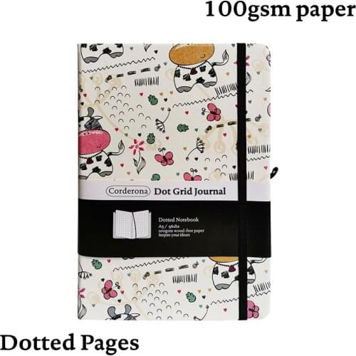 Cow A5 Dotted Notebook Dot Grid Journal Hard Cover PU Elastic Band Travel Diary Planner