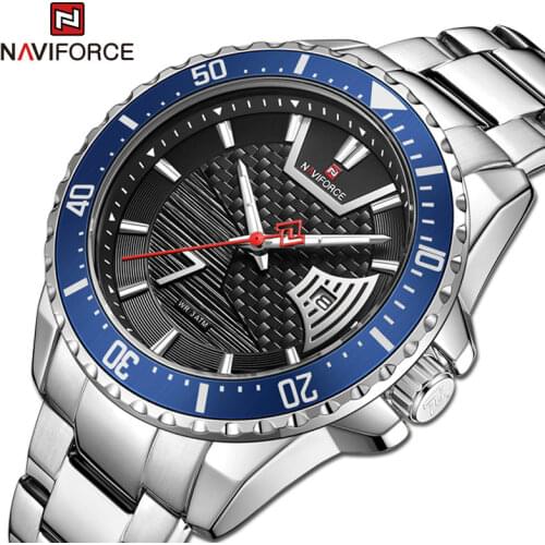 NAVIFORCE Top Brand Men Watches Quartz Luxury Stainless Steel Strap Casual Fashion Waterproof Calendar Clock Wrist Watch For Men