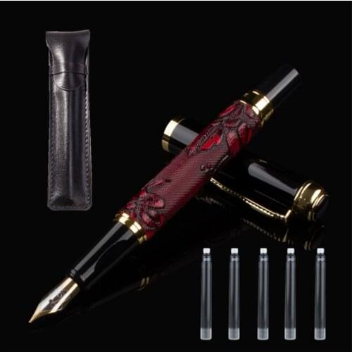 Dragon Metal Fountain Pen Golden Plates Clip Iridium Fine Nib 0.5mm Fashion Writing Ink Pen for Office Business