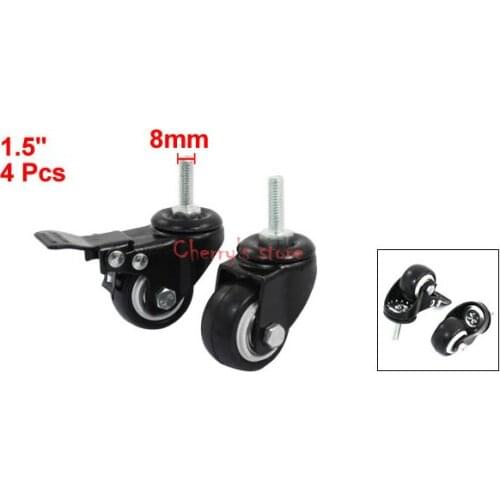 Good Quality 8mm Thread 1.5" Wheel Rotatable Shopping Trolley Brake Swivel Caster Black 4 Pcs