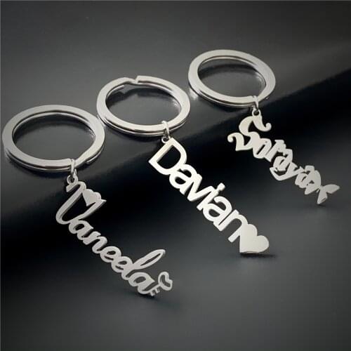Customized Personalized Name Pendant Keychain Custom lovers' Name Text Key chain Stainless Steel llavero for Women Men Keyring