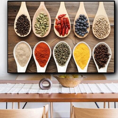 Kitchen Canvas Painting Grains Spices Spoon Peppers Posters and Prints Wall Art Food Picture for Living Room Home Decor Cuadros