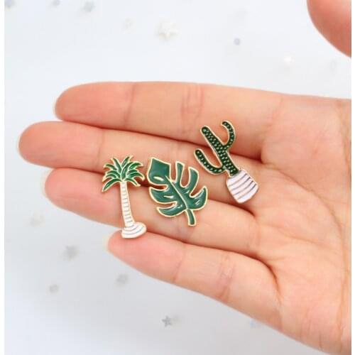 Plants Brooches Collection Tree Cactus Monstera Cartoon Enamel Pins Clothes Bag Lapel Pin Badge Women Kids Fashion Jewelry Gifts