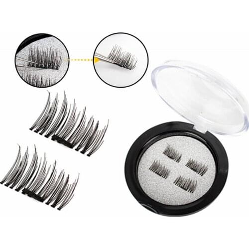 Magnetic eyelashes with 4 magnets, reusable handmade 3D mink false eyelashes, natural eyelash extensions with magnetic tweezers