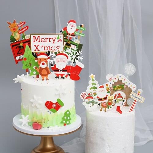 Merry Christmas Cake Topper Santa Tree Deer Snowflake Cake Decoration Party Supplies Kids Favors Christmas Decorations for Home