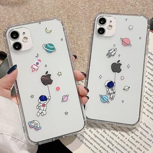 Cute Cartoon Astronaut Star Phone Case For iPhone 12 Mini 11 Pro MAX X XS XR 7 8 Plus Clean Clear Transparent Soft Silicon Cover
