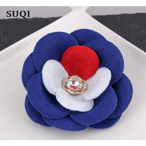 Fashion Peony Blue Patchwork Flower Brooches pins Hair Clip DIY rhinestone jewelry Headdress Hair Accessories For Bridal Wedding