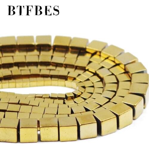 Natural Hematite Stone Gold Square Shape Spacers Loose Beads For Handmade bracelet Jewelry DIY Trendy Accessories 2/3/4/6MM