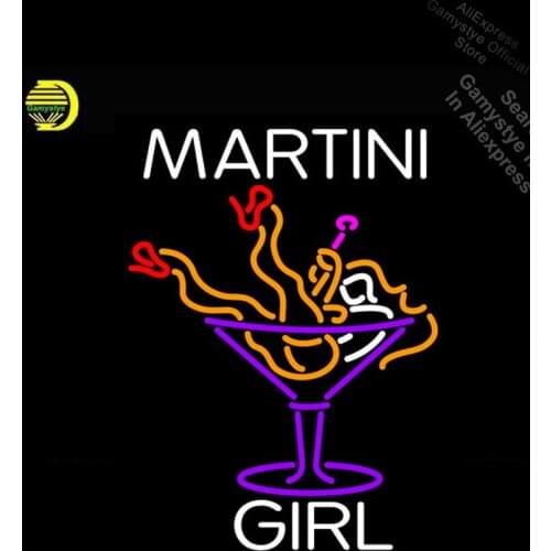 Neon Sign for White Martini Girl Logo Neon Bulb sign handcraft Real Glass Bright Color Windows Garage Wall Sign Warehouse Sign