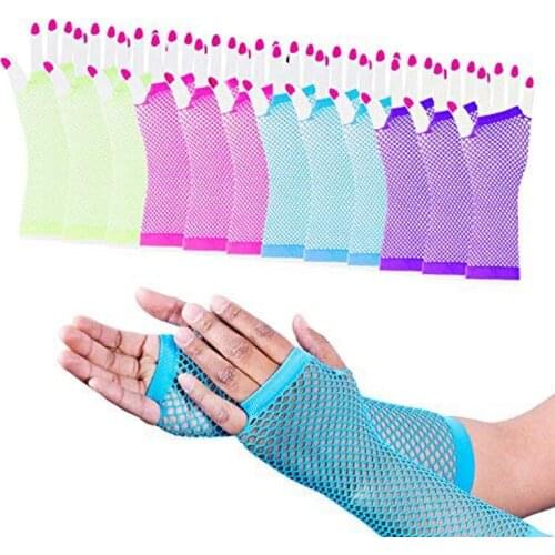 80s Neon UV Long Fishnet Gloves Fancy Hen Night Party Costumes For Tutu Fingerless Bright Colorful Gloves