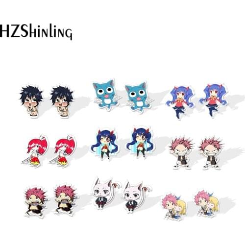 2020 New Fairy Tail Acrylic Earring Etherious Natsu Dragneel Resin Epoxy Stud Earring Earrings Anime Jewelry