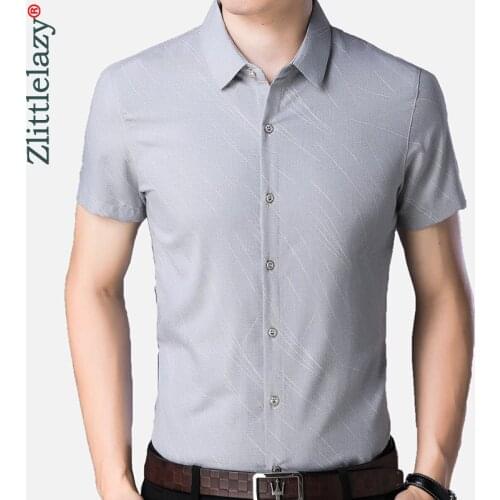 2020 New Short Sleeve Men Social Shirt Summer Streetwear Casual Striped Shirts Dress Mens Slim Regular Fit Clothes Fashions 4141