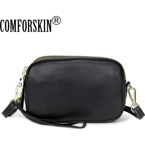 COMFORSKIN New Arrivals Genuine Leather Clutch Bag Large Capacity Three Zipper Linings Messenger Bag Fashion Cross-body Bags