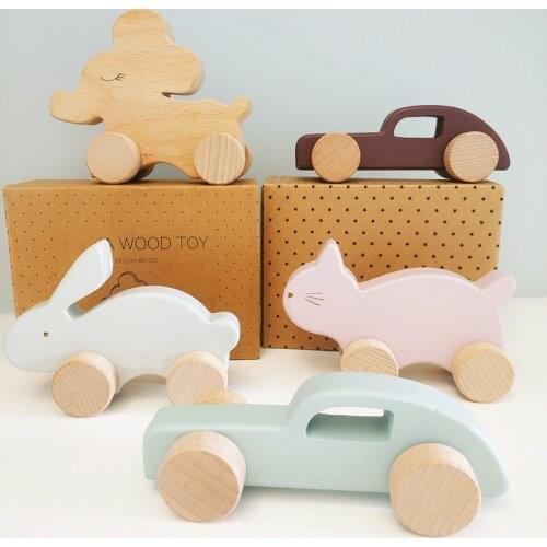 New Cartoon Car Rabbit Elephant Wooden Blocks Educational Montessori Toys For Children Teething Baby Birthday Gift Baby