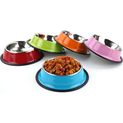 Pet Dog Stainless Steel Bowls Puppy Cats Food Drink Water Dish Feeder Travel Non-slip Dishes Pets Supplies Dog Food Container