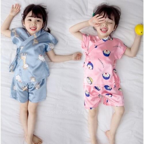Oriental Japanese Style Traditional Yukata Jinbei Kimono Pajama Set Kids Baby Girl Sleepwear Floral Print New Born Baby Clothes