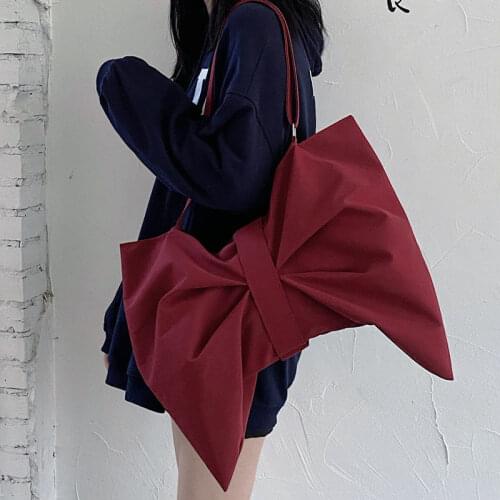 Casual Women Canvas Shoulder Bags Large Capacity Ladies Bowknot Crossbody Bags Portable Female Casual Tote Handbags 8030939