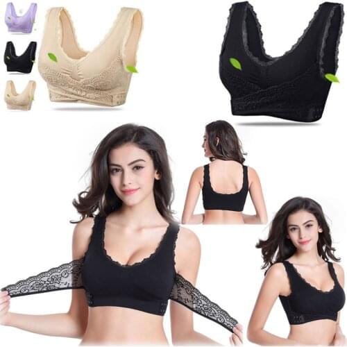 Sexy Women Bra Push Up Bralette Lingerie Front cross side buckle lace gathered sports bra shockproof underwear women Plus Size