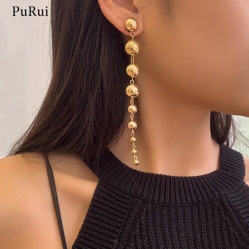PuRui CCB Material Beads Drop Earrings for Women Fashion Gold/Silver Color Long Dangle Earrings Trendy Jewelry 2021 Fashionable