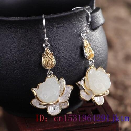White Jade Flower Earrings Charm Zircon Fashion Gifts Jewelry Women Natural Chalcedony Gemstone 925 Silver Amulet Crystal