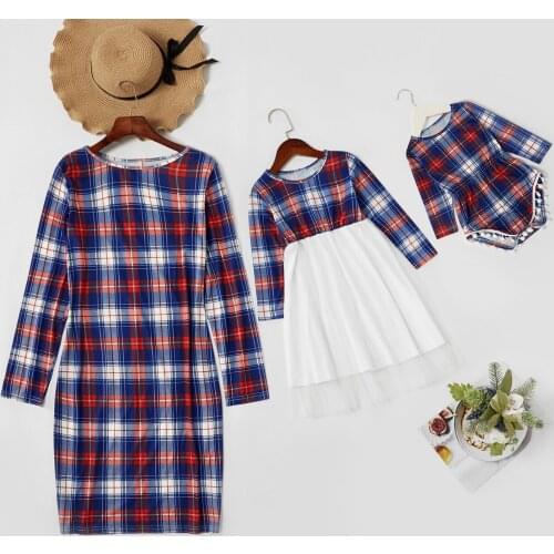 27kids Fashion Breathable Womens and Girls Dress with Lattice Pattern Net yarn Cotton Autumn Long Sleeve Dress for Casual Skirt