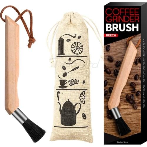 Coffee Grinder Cleaning Brush, Heavy Wood Handle & Natural Bristles Wood Dusting Espresso brush Accessories with Storage Bag